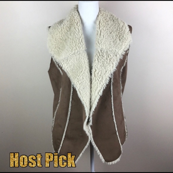 YMI Jackets & Blazers - YMI Womens Large Draped Tan Faux Fur Lined Vest